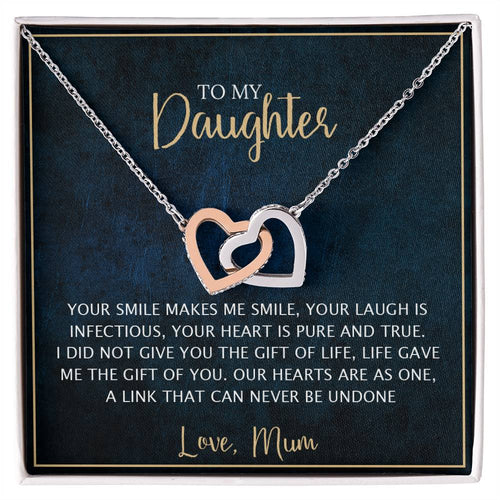 To My Daughter - Unique Heart Bonding Necklace Gift Set Interlocking Hearts Necklace