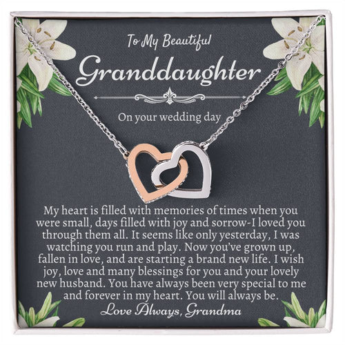 To My Granddaughter On Her Wedding Day Bride Gift From Grandma Granddaughter Wedding Necklace Heartfelt Gift From Nana Nanny Bride Gift Interlocking Hearts Necklace