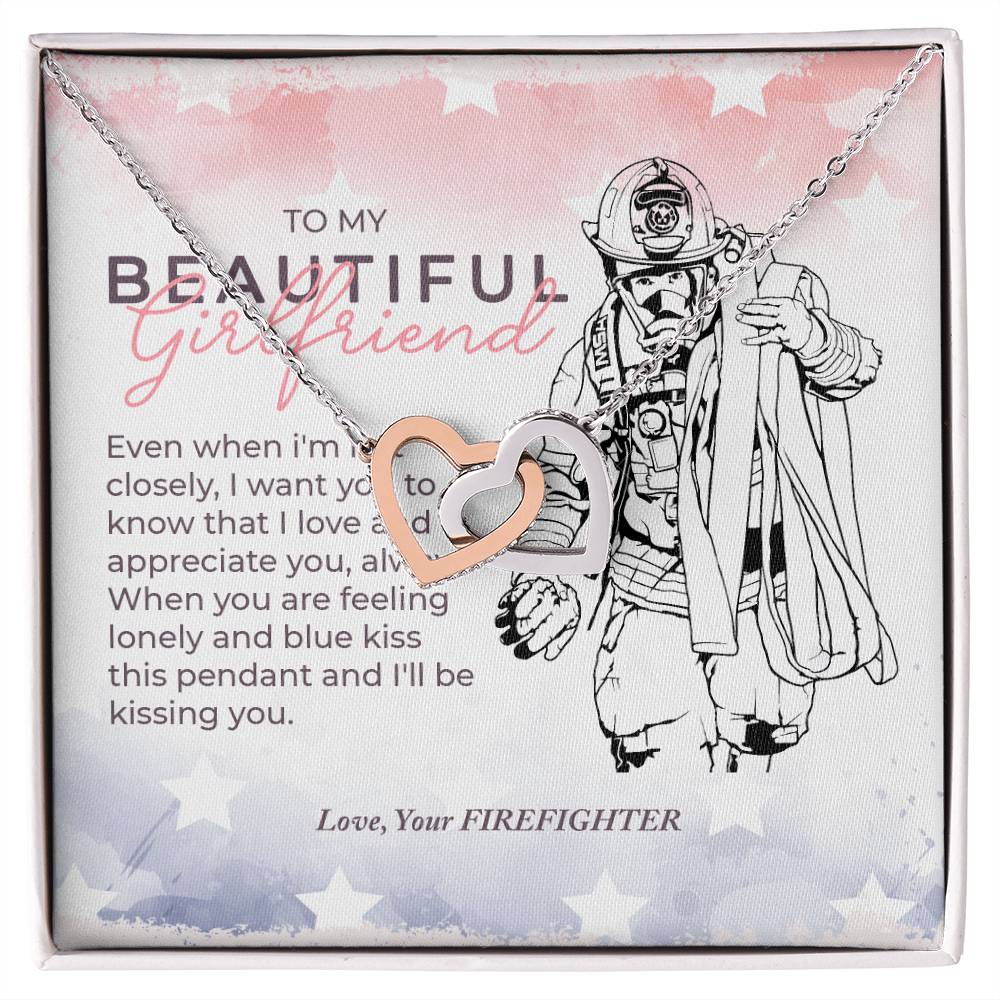 To My Beautiful Girlfriend From Firefighter Interlocking Hearts Necklace