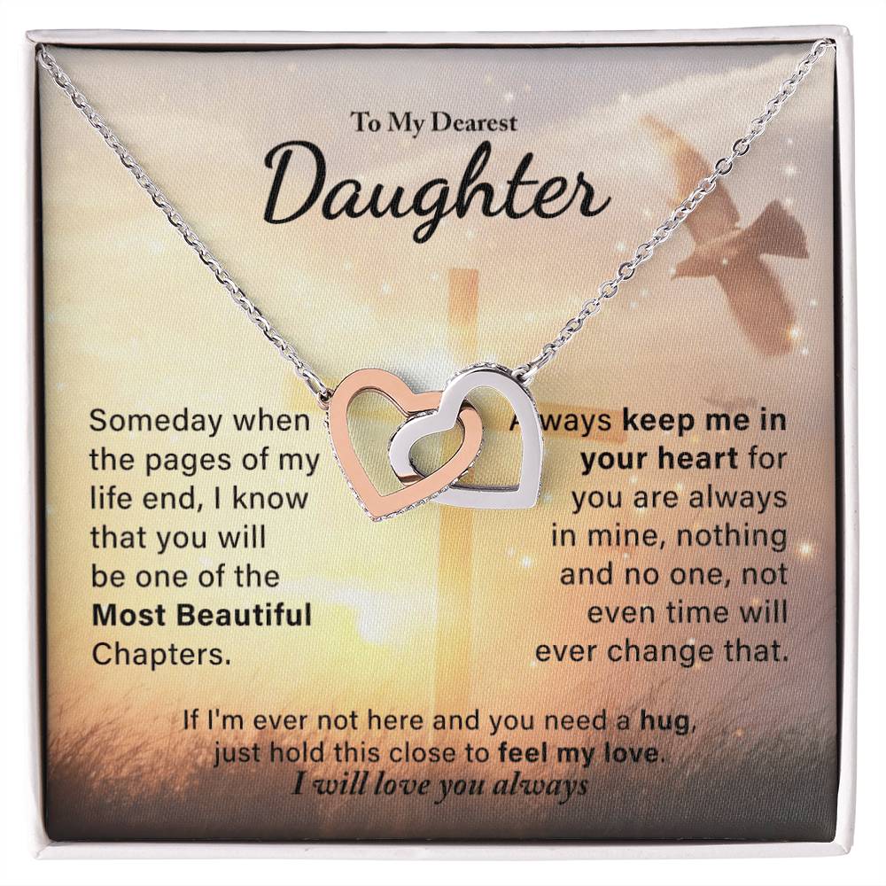 To My Dearest Daughter - Most Beautiful Chapters Interlocking Hearts Necklace