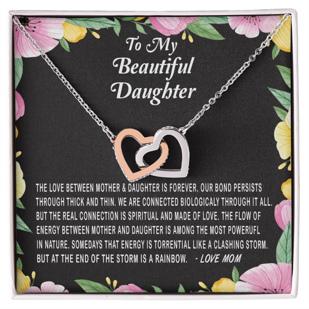 To My Beautiful Daughter Love Between Mother & Daughter Is Forever Necklace Gift Interlocking Hearts Necklace
