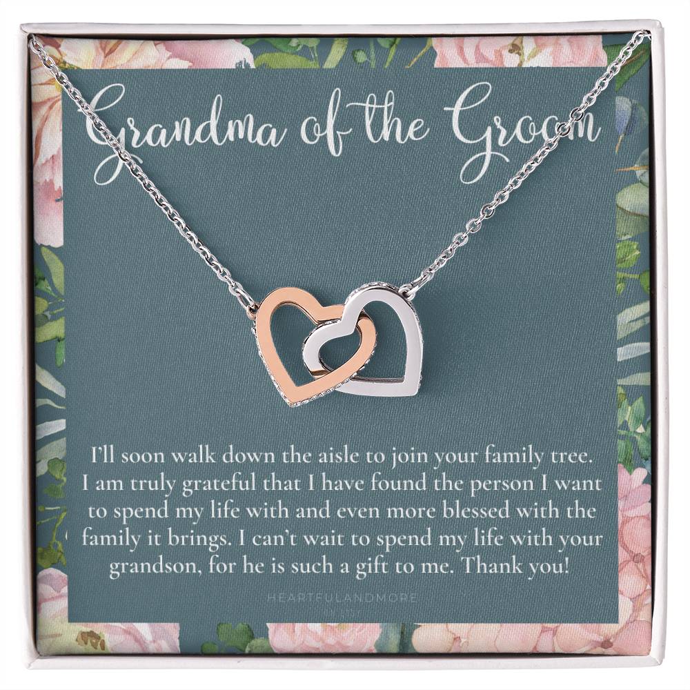Grandmother Of The Groom Gift Necklace Grandma Wedding Gift Nana Bridal Shower Rehearsal Dinner Thank You Gift Interlocking Hearts Necklace