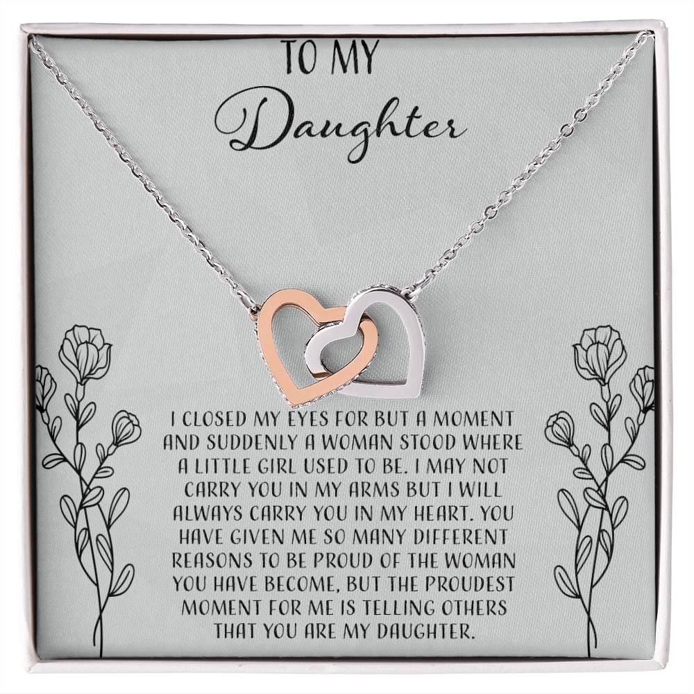 To My Daughter I Close My Eyes For A Moment - Silver Interlocking Hearts Necklace