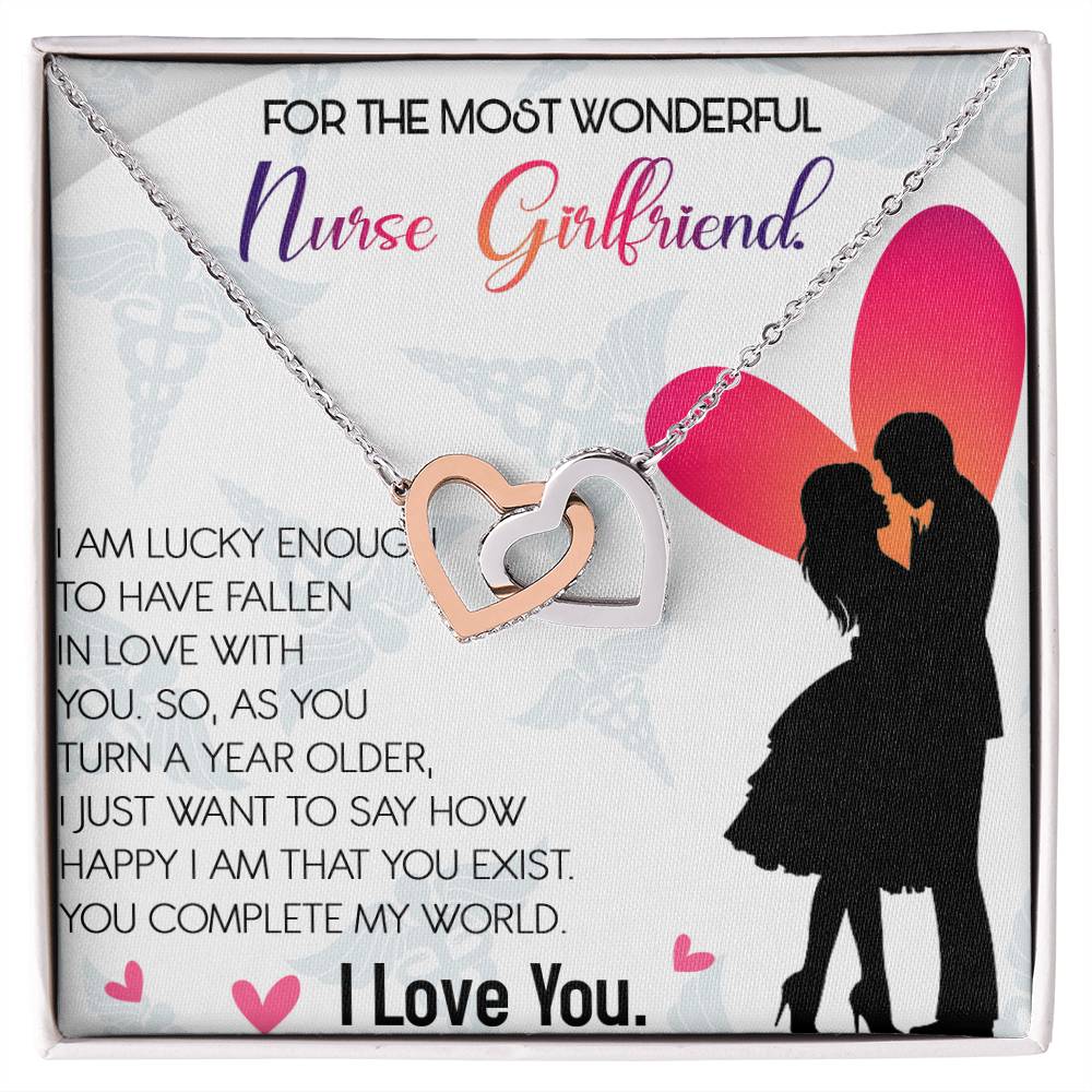 Nurse Girlfriend Interlocking Hearts Necklace Message Card