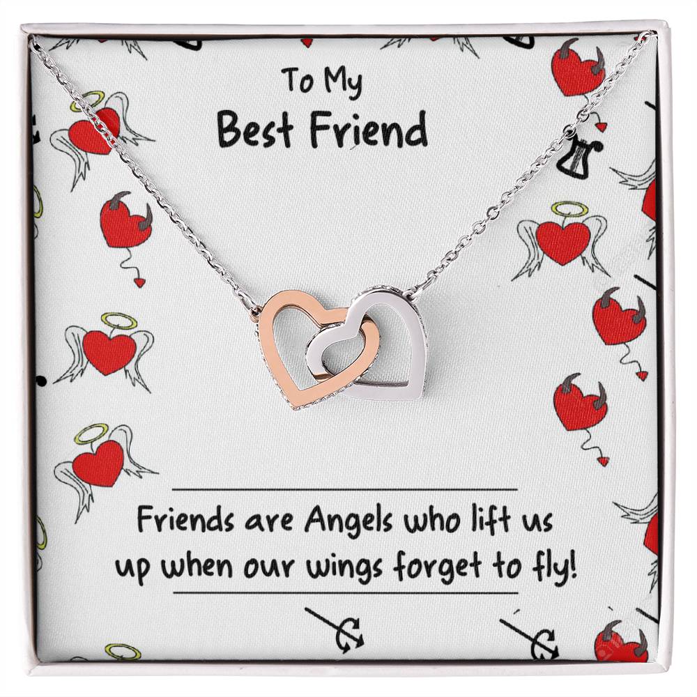 Friends Are Angels Necklace - Perfect Gift For Your Best Friend Interlocking Hearts Necklace