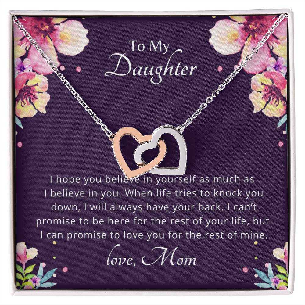 To My Daughter - Promise To Love You - Necklace. Embellished With Cubic Zirconia Stones. Interlocking Hearts Necklace