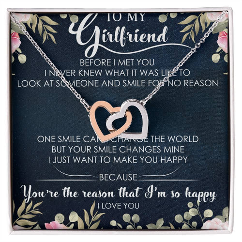 To My Girlfriend Interlocking Hearts Necklace Message Card