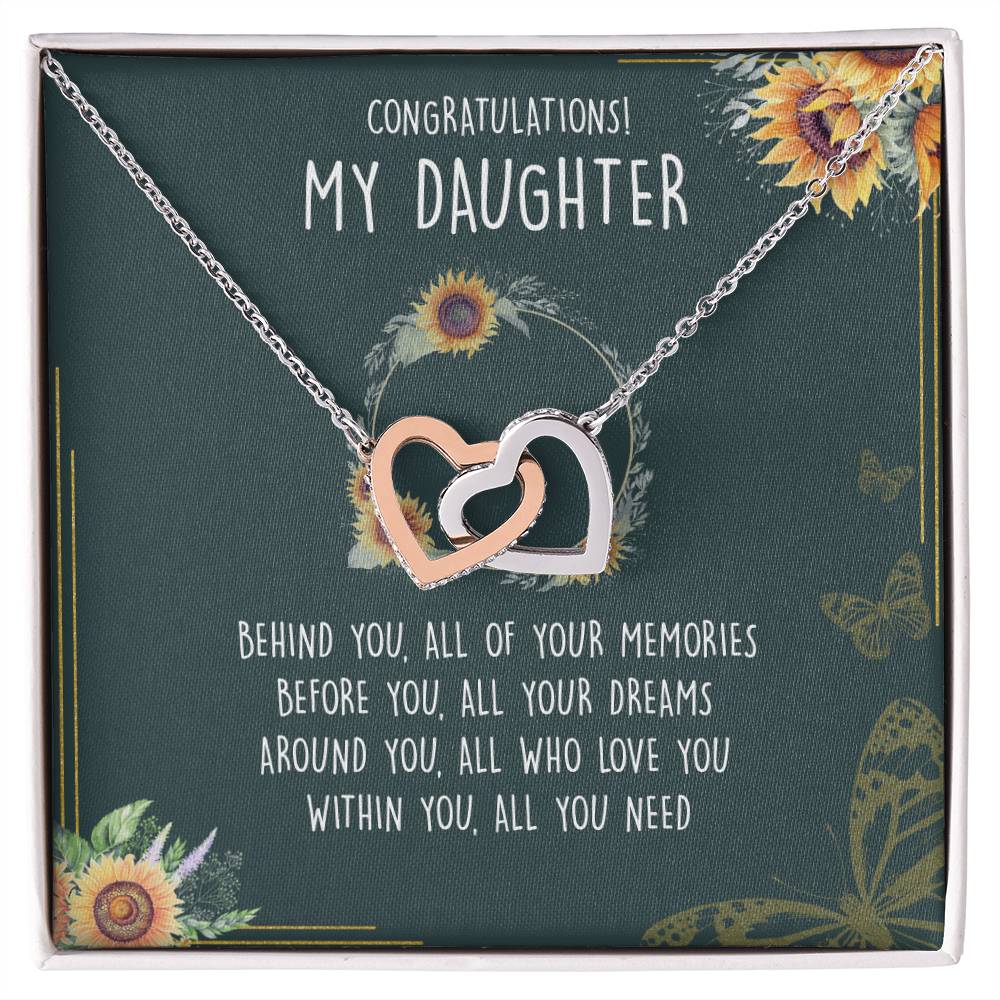 Congratulations My Daughter Interlocking Hearts Necklace Message Card