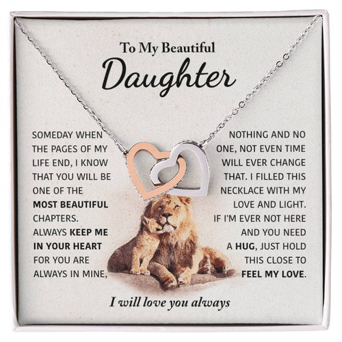 To My Beautiful Daughter - Keep Me In Your Heart - Interlocking Hearts Necklace