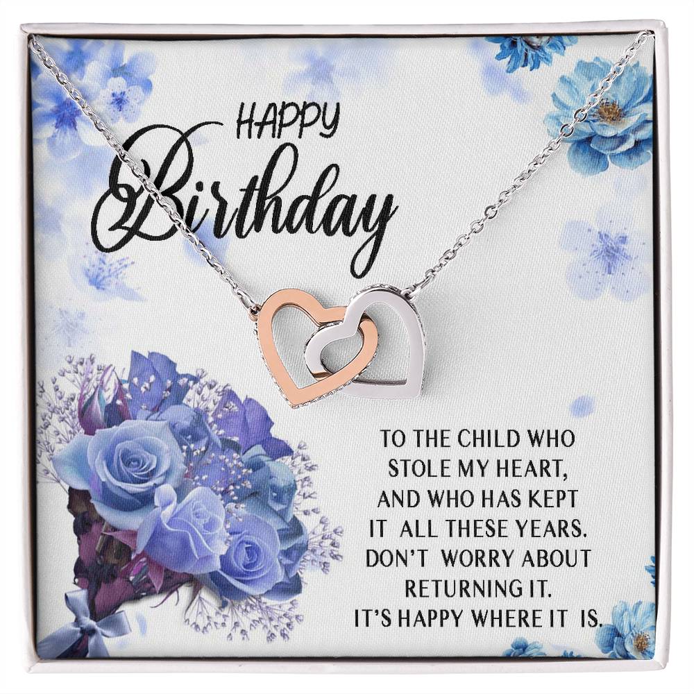 Happy Birthday Necklace Gift For Child Daughter Granddaughter From Mom Dad Grandma Grandpa Stole My Heart Interlocking Heart Necklace Interlocking Hearts Necklace