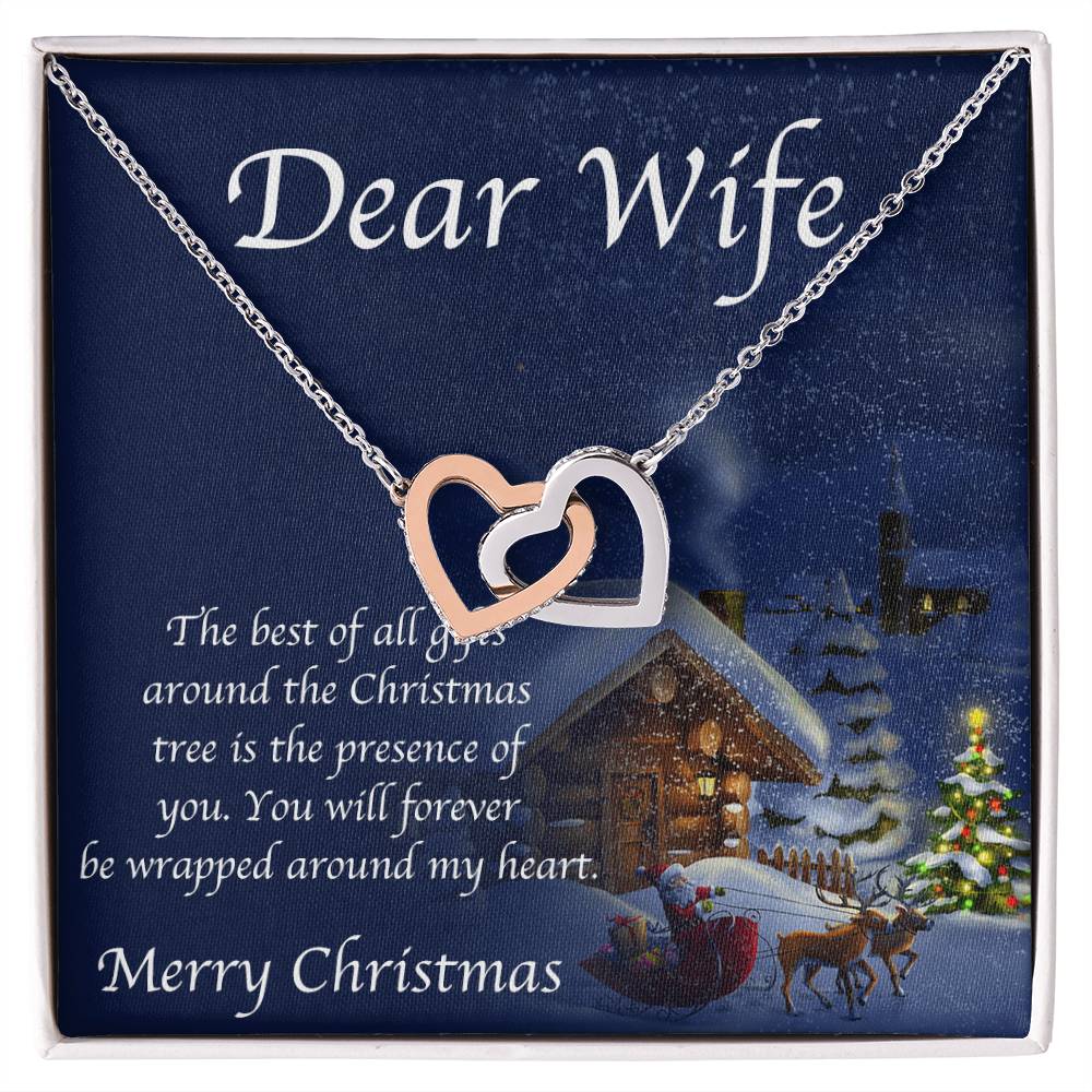 Wife Christmas Necklace - Gift From Husband For Xmas - Sterling Silver And Gold Love Pendant Interlocking Hearts Necklace