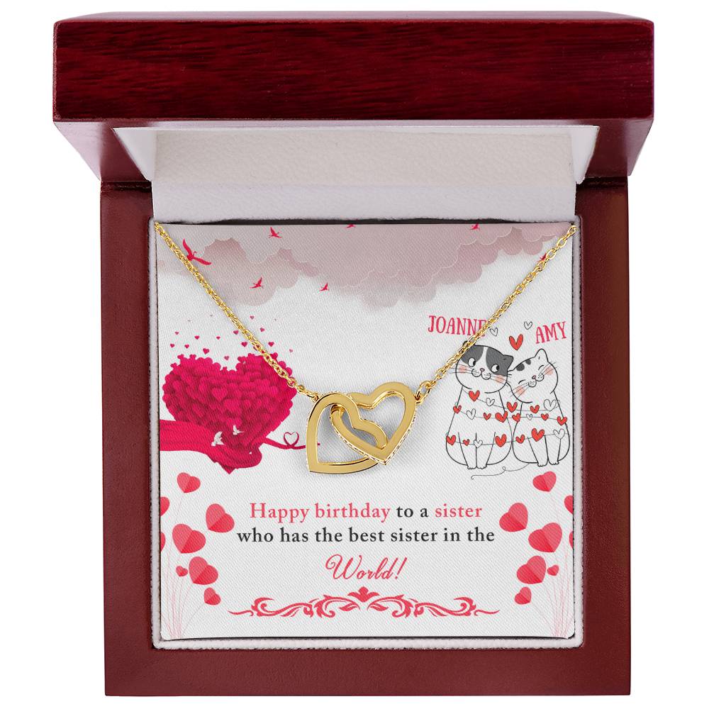 Happy Birthday Sister - Interlocking Necklace - Personalized Interlocking Hearts Necklace