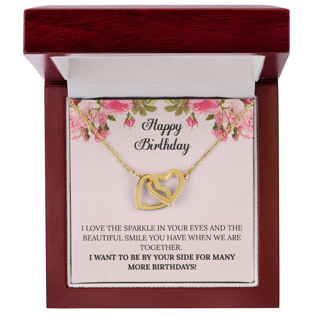 Happy Birthday - I Want To Be By Your Side For Many More Birthdays Interlocking Hearts Necklace