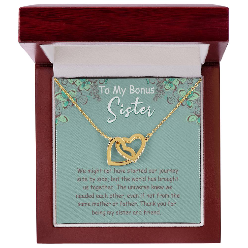 To My Bonus Sister Interlocking Hearts Necklace Message Card
