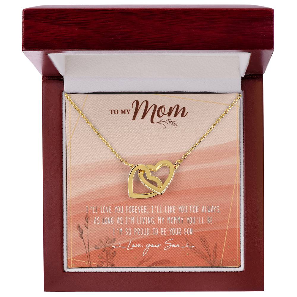 To My Mom Interlocking Hearts Necklace Message Card