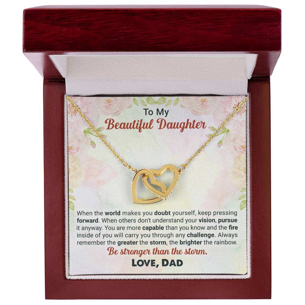 To My Beautiful Daughter - Be Stronger Than The Storm - Interlocking Necklace Interlocking Hearts Necklace