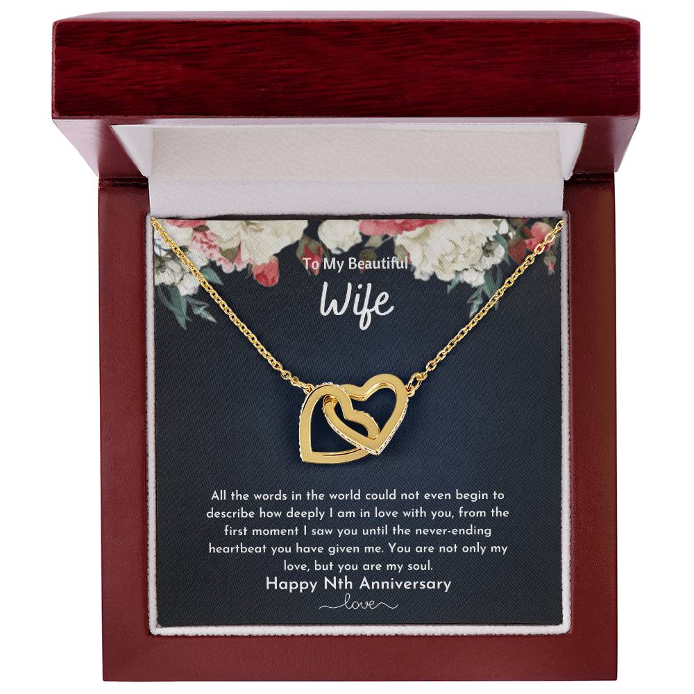 To My Beautiful Wife - Nth Anniversary - Double Heart Interlocking Hearts Necklace