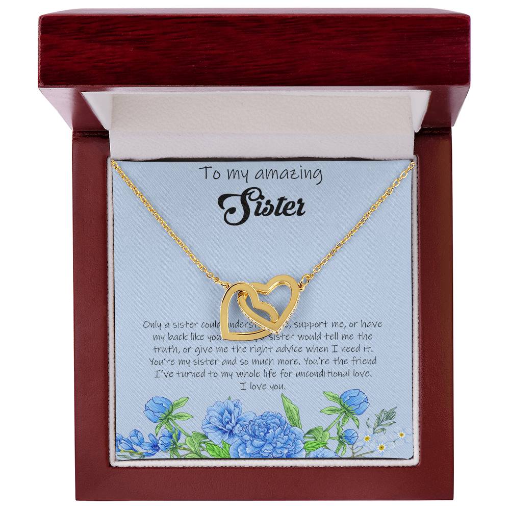 To My Amazing Sister - Blue Interlocking Hearts Necklace