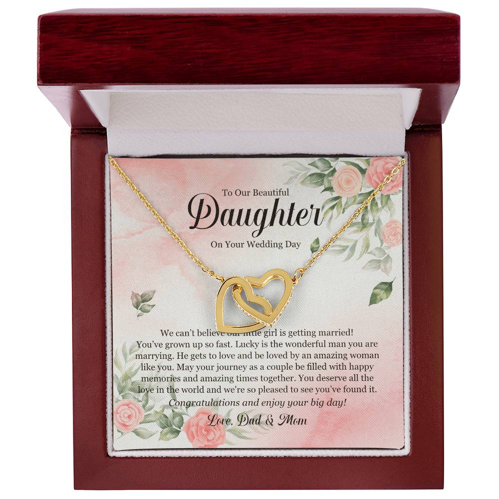 Wedding Day Gift - To My Beautiful Daughter Interlocking Hearts Necklace