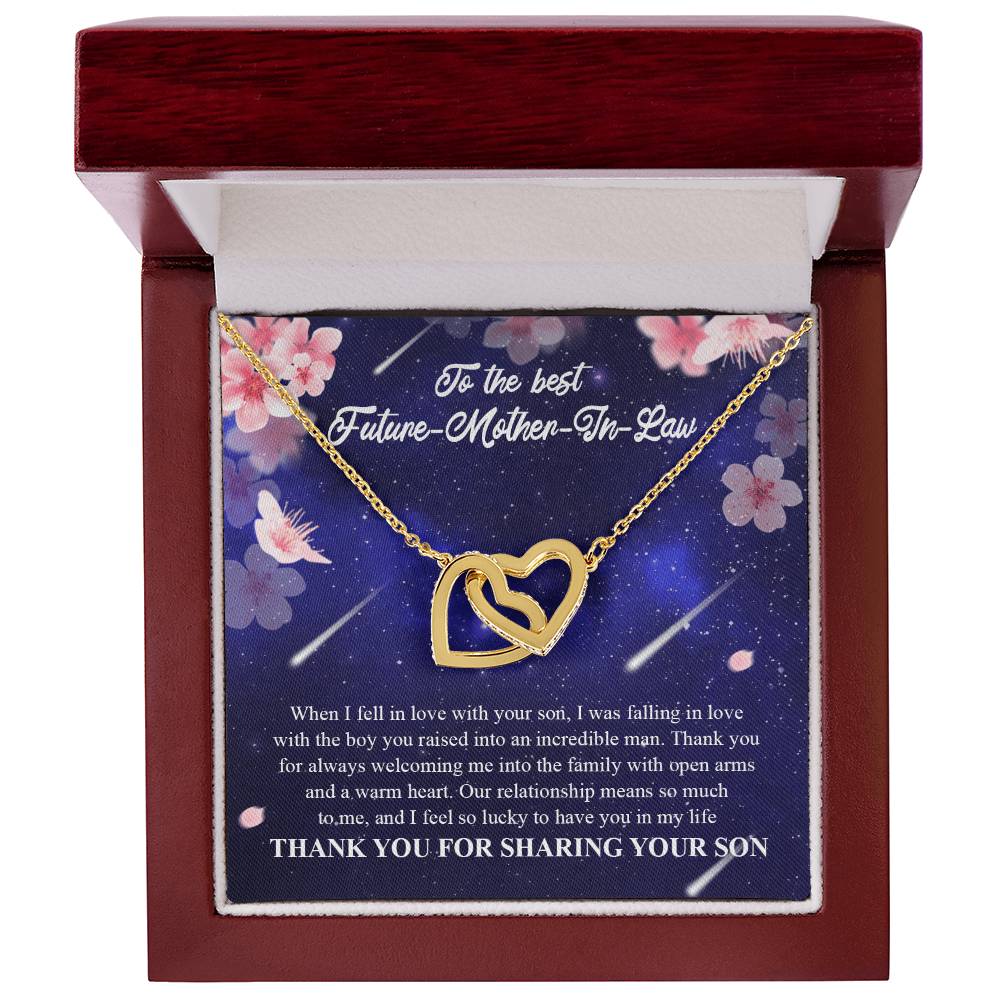 To My Future Mother-In-Law - Thank You For Always Welcoming Me Into The Family With Open Arms And A Warm Heart Interlocking Hearts Necklace