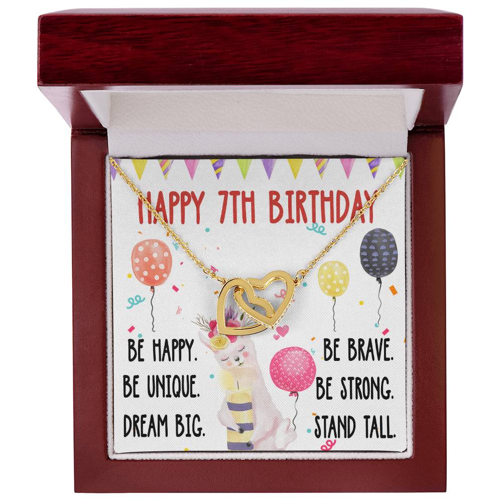 7Th Birthday Necklace Gift For Girl Daughter Birthday Gift For 7 Years Old Teen Birthday Gift Cute Llama Interlocking Hearts Necklace