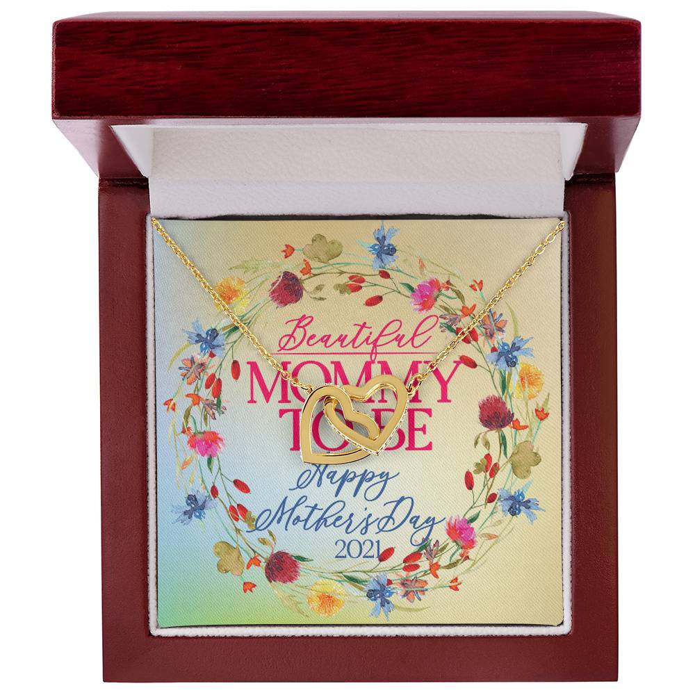 Interlocking Hearts Necklace With Message Card - Mommy To Be - Gift For Mom