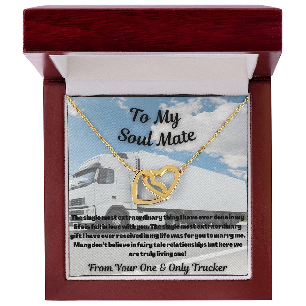 To My Soul Mate From Your One & Only Trucker Interlocking Hearts Necklace