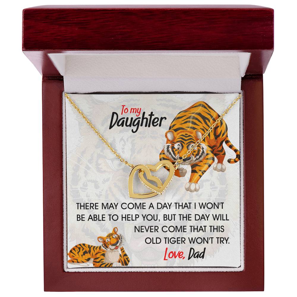 To My Daughter - This Old Tiger Will Always Love You Interlocking Hearts Necklace