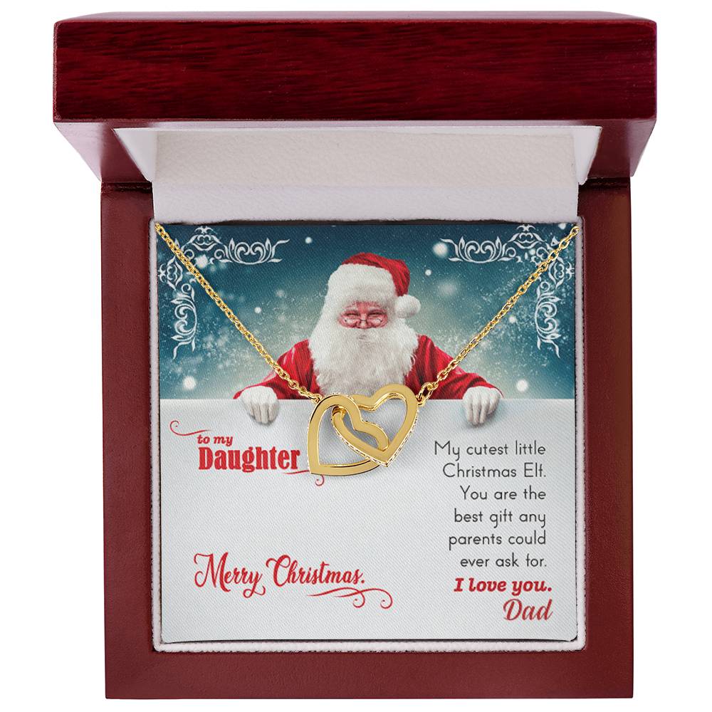 My Cutest Little Christmas Elf. Gift Necklace For Daughter. Interlocking Hearts Necklace