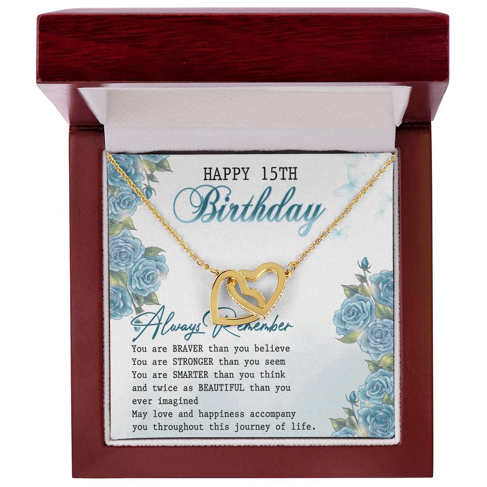 Happy 15Th Birthday Interlocking Hearts Necklace Message Card