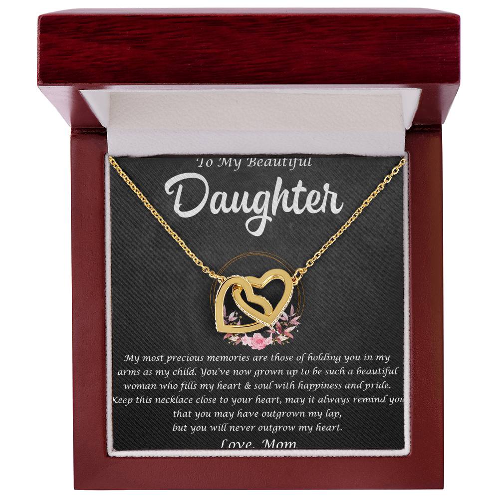 To My Beautiful Daughter Interlocking Hearts Necklace Message Card