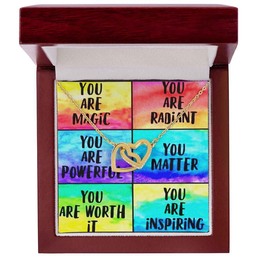 To Her Daughter Friend Sister Encouragement Rainbow Reminder Gift Necklace Interlocked Hearts You Are Magic Radiant Powerful You Matter You Are Worth It Inspiring Interlocking Hearts Necklace
