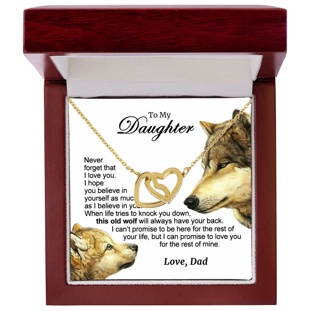 For Your Daughter - This Old Wolf Will Always Have Your Back Interlocking Hearts Necklace