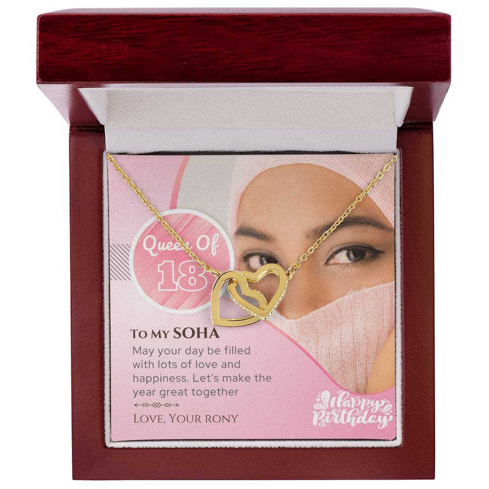 Birthday Gift For Her - Queen Of 18 Necklace Interlocking Hearts Necklace