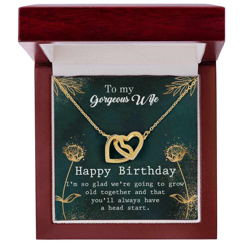 To My Gorgeous Wife - Happy Birthday Gift - Interlocking Hearts Necklace