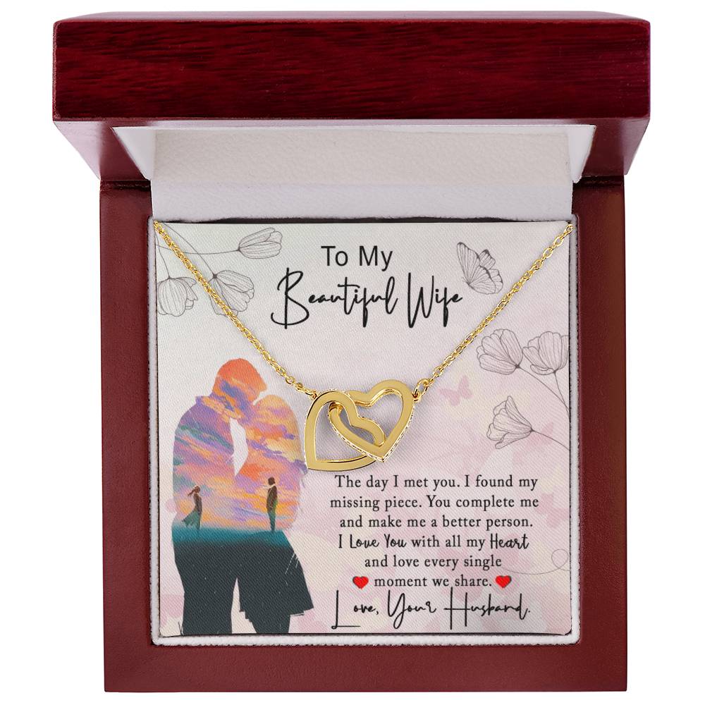 To My Beautiful Wife Interlocking Hearts Necklace