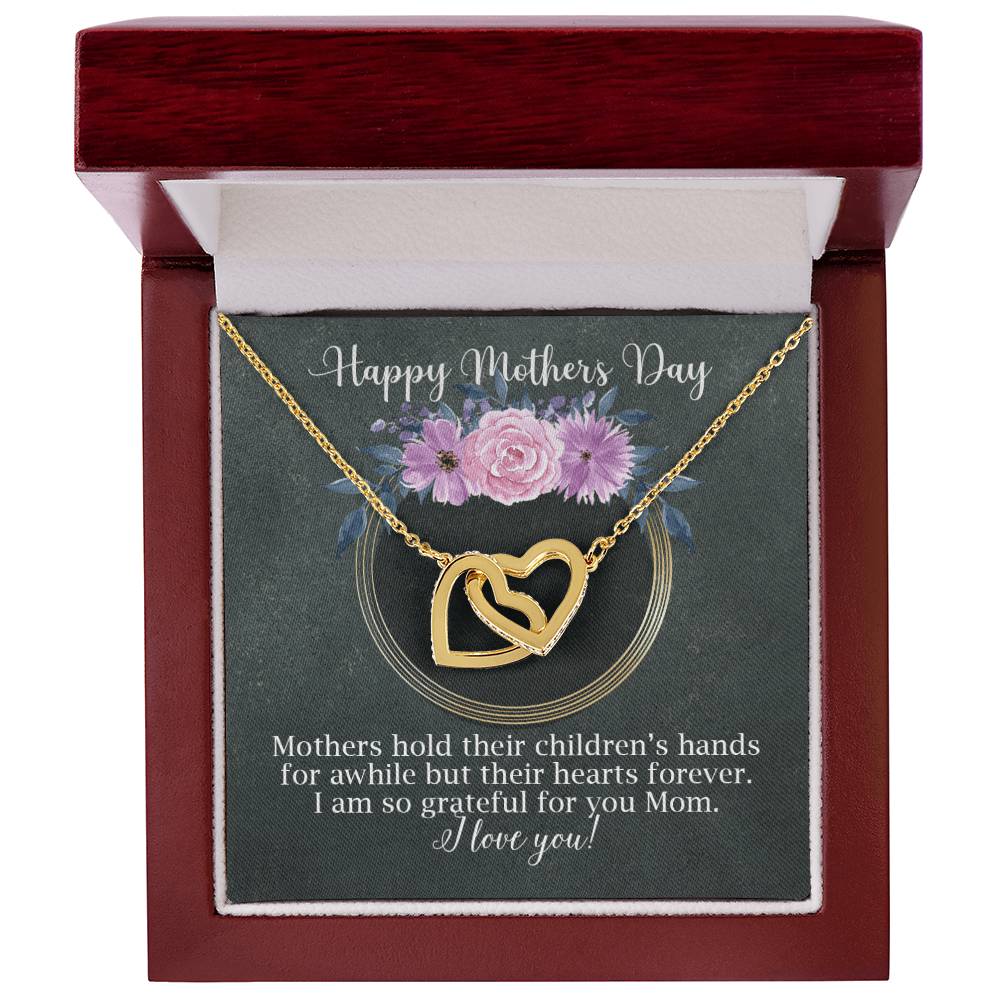 Interlocking Hearts Necklace For Mom Black And Floral For Mother'S Day
