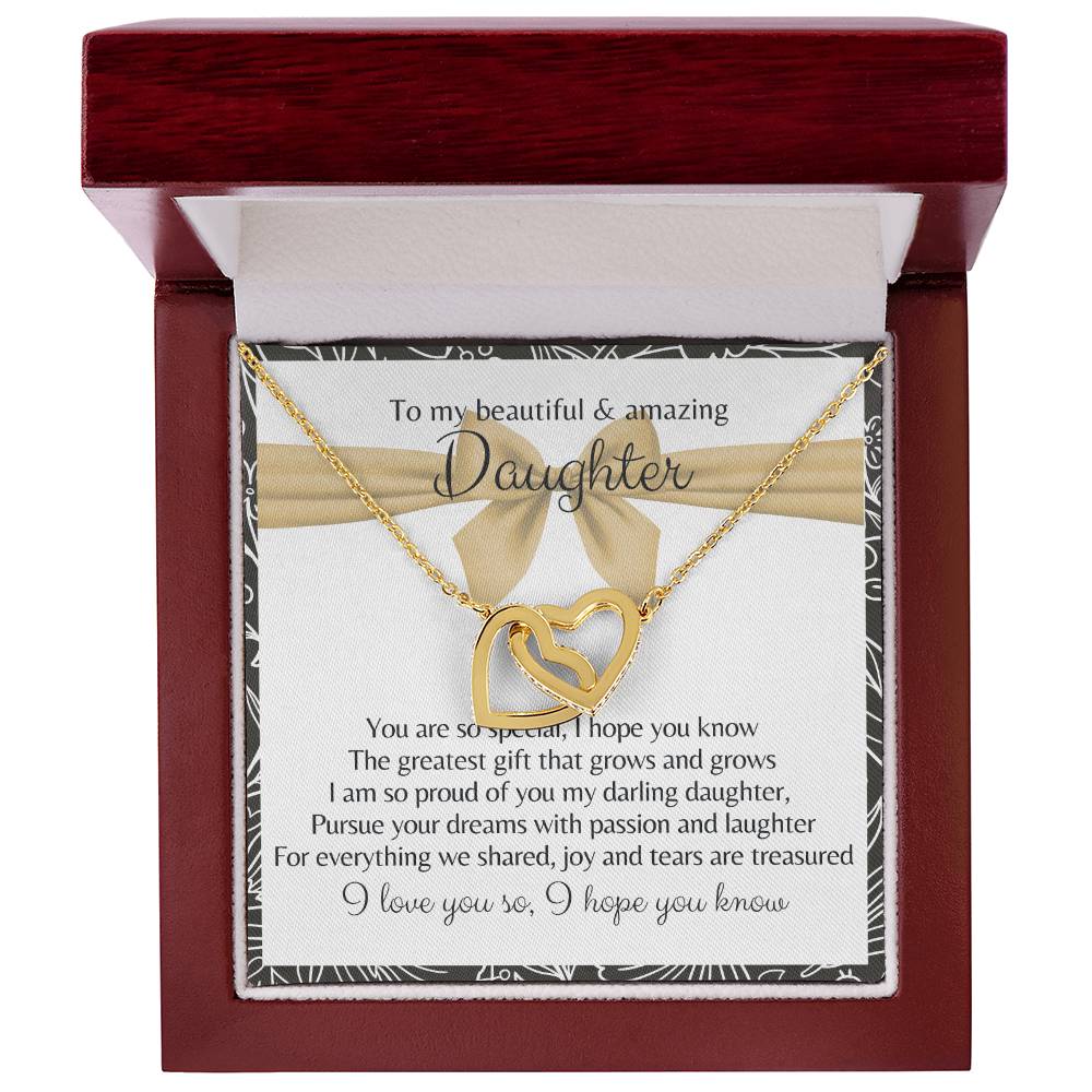 To My Beautiful Daughter 2 Hearts - Exclusive Offer Ribbon Interlocking Hearts Necklace