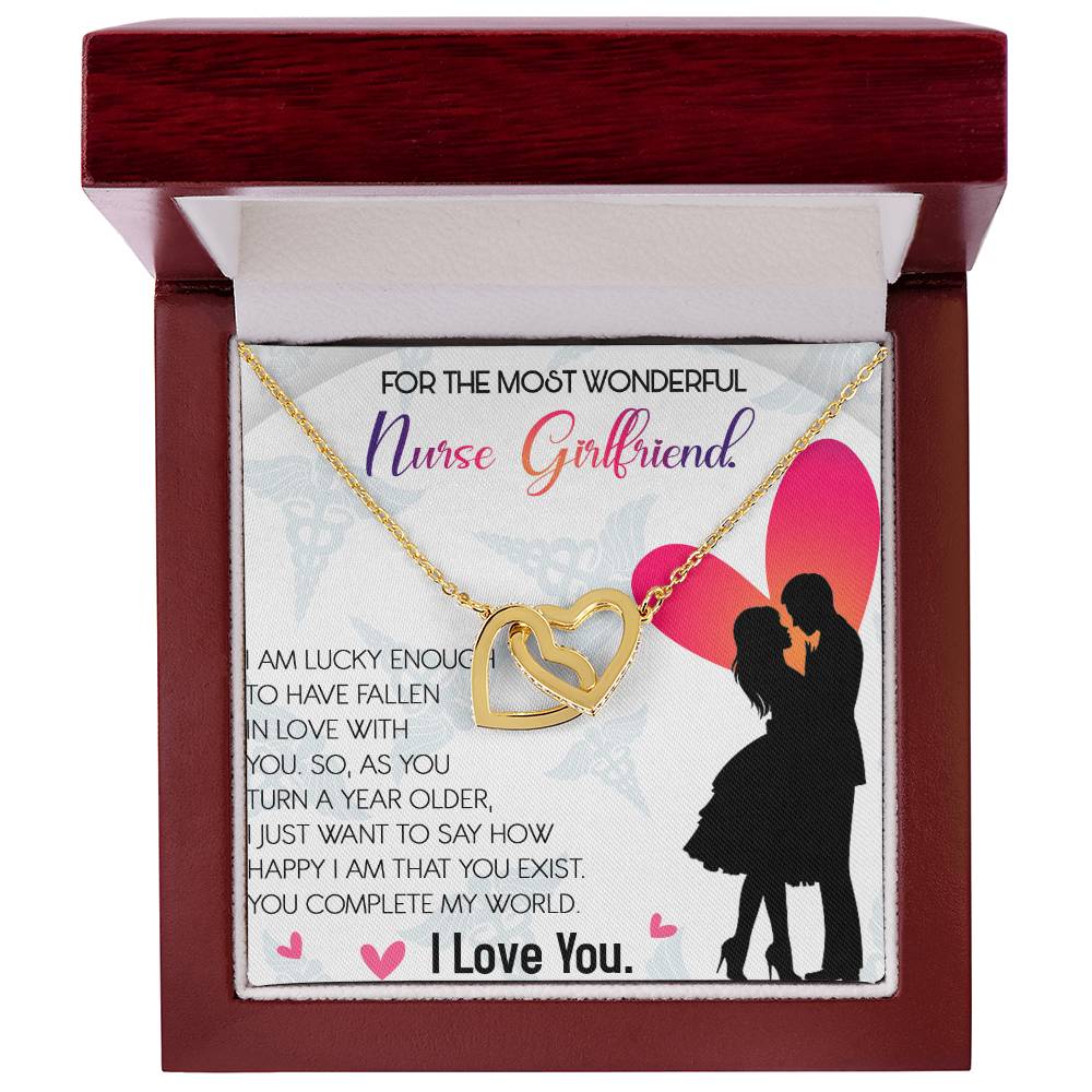 Nurse Girlfriend Interlocking Hearts Necklace Message Card
