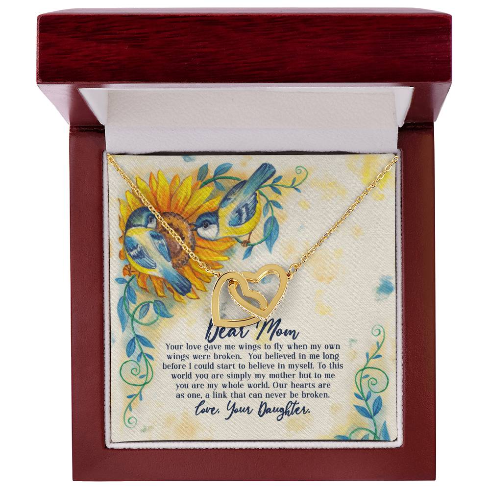 Dear Mom - Your Love Gave Me Wings To Fly When My Own Wings Were Broken From Daughter Interlocking Hearts Necklace