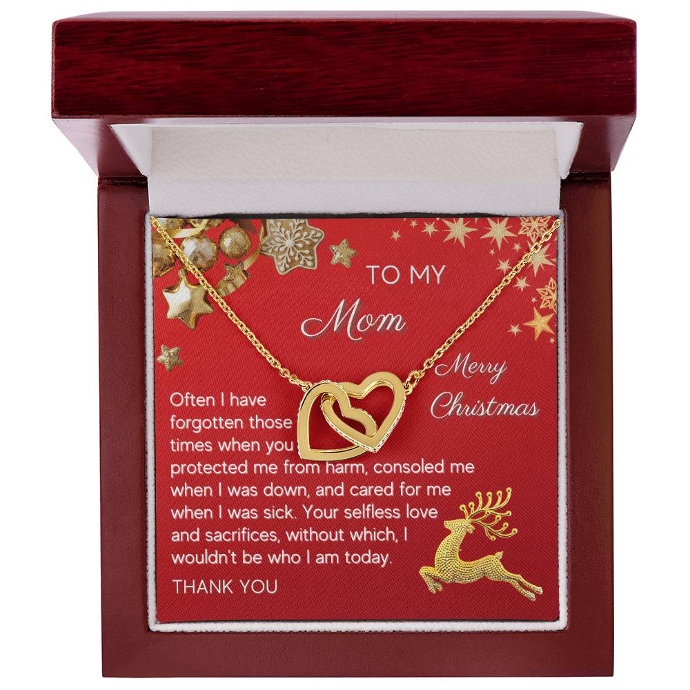 Gift For Mom Interlocking Hearts Necklace - Christmas Red