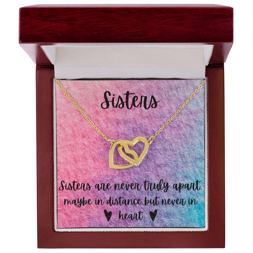 Sisters - Interlocking Necklace - Rainbow Background Interlocking Hearts Necklace