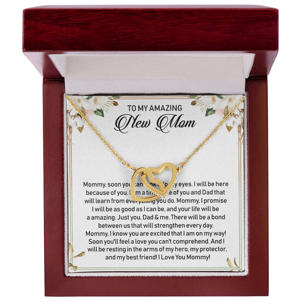 To My Amazing New Mom Interlocking Hearts Necklace Message Card