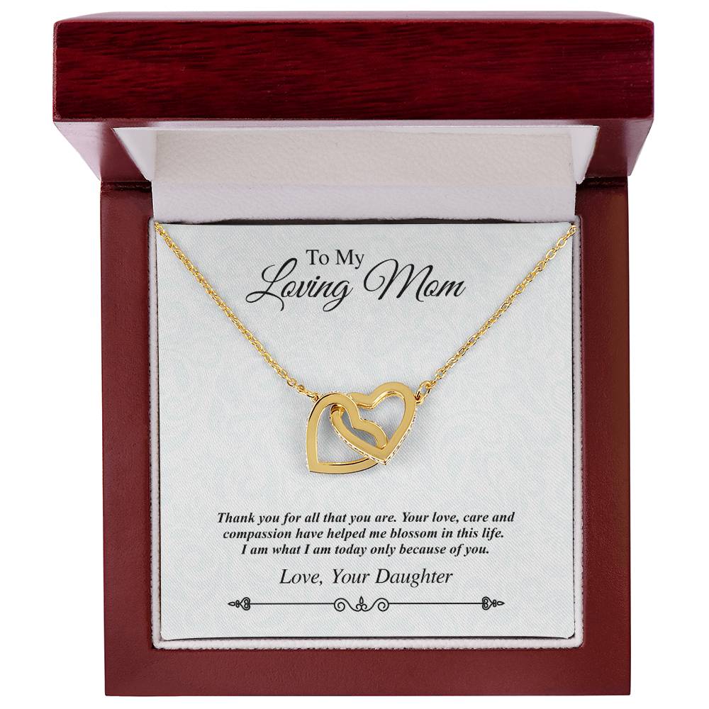 'To My Loving Mom' Linked Hearts - Thank You For All That You Are Interlocking Hearts Necklace