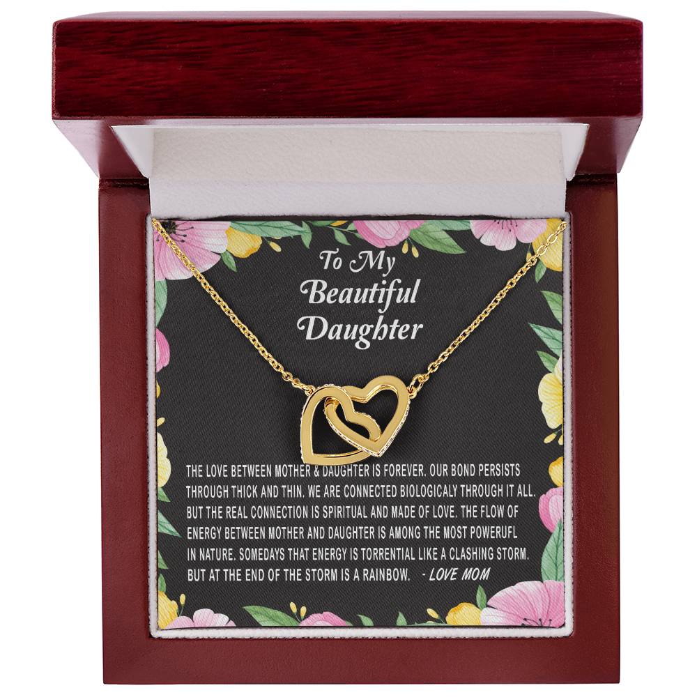 To My Beautiful Daughter Love Between Mother & Daughter Is Forever Necklace Gift Interlocking Hearts Necklace