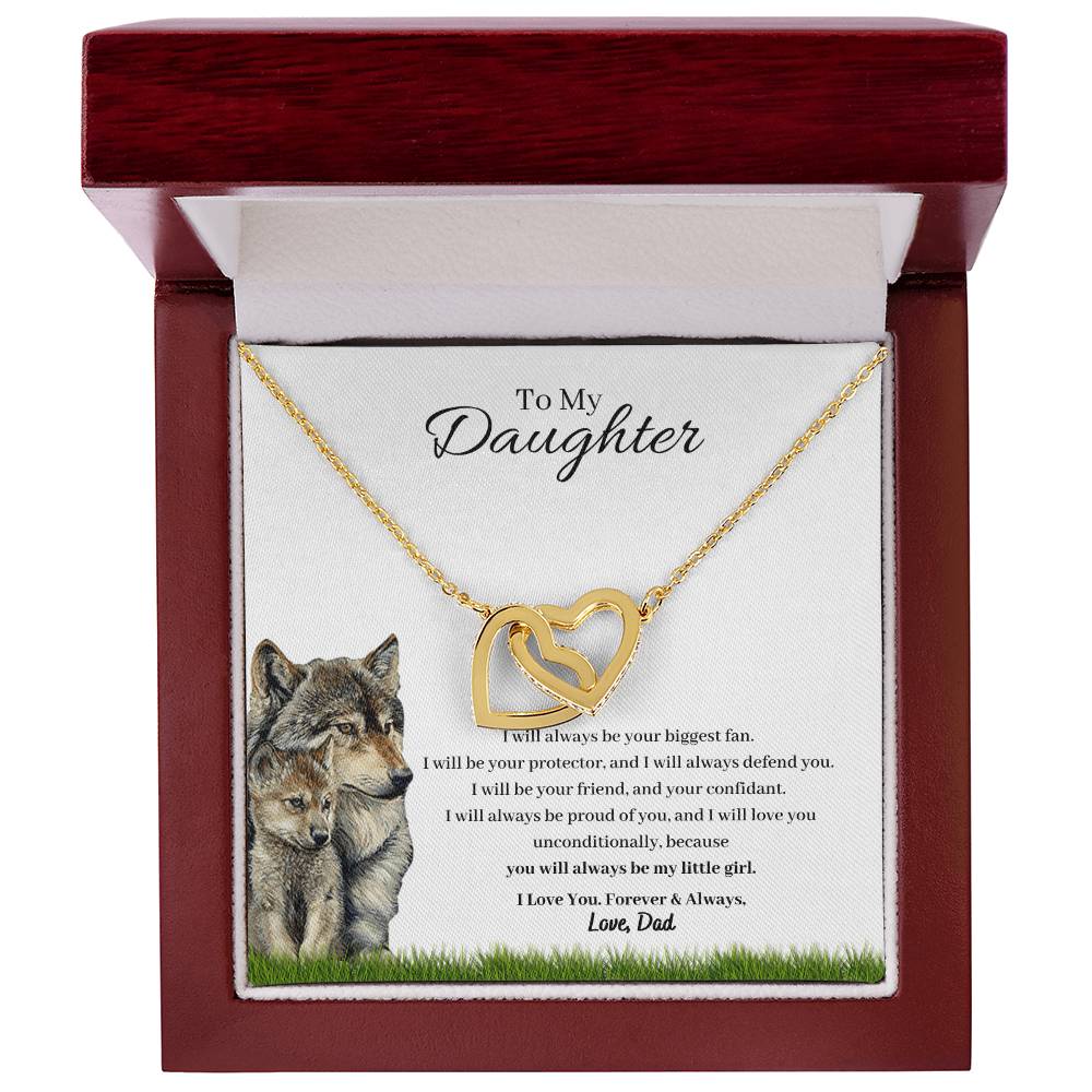 To My Daughter - I Will Always Be Your Biggest Fan Wolf And Pup Interlocking Hearts Necklace