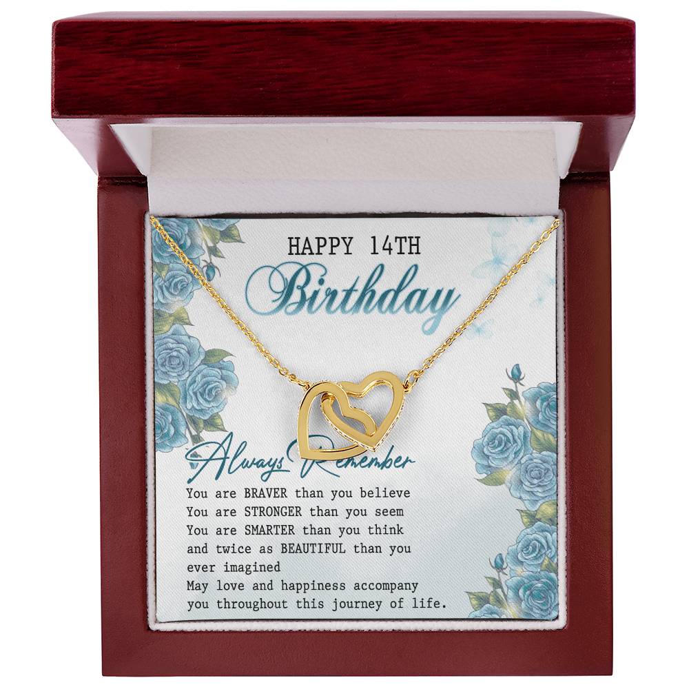 Happy 14Th Birthday Interlocking Hearts Necklace Message Card