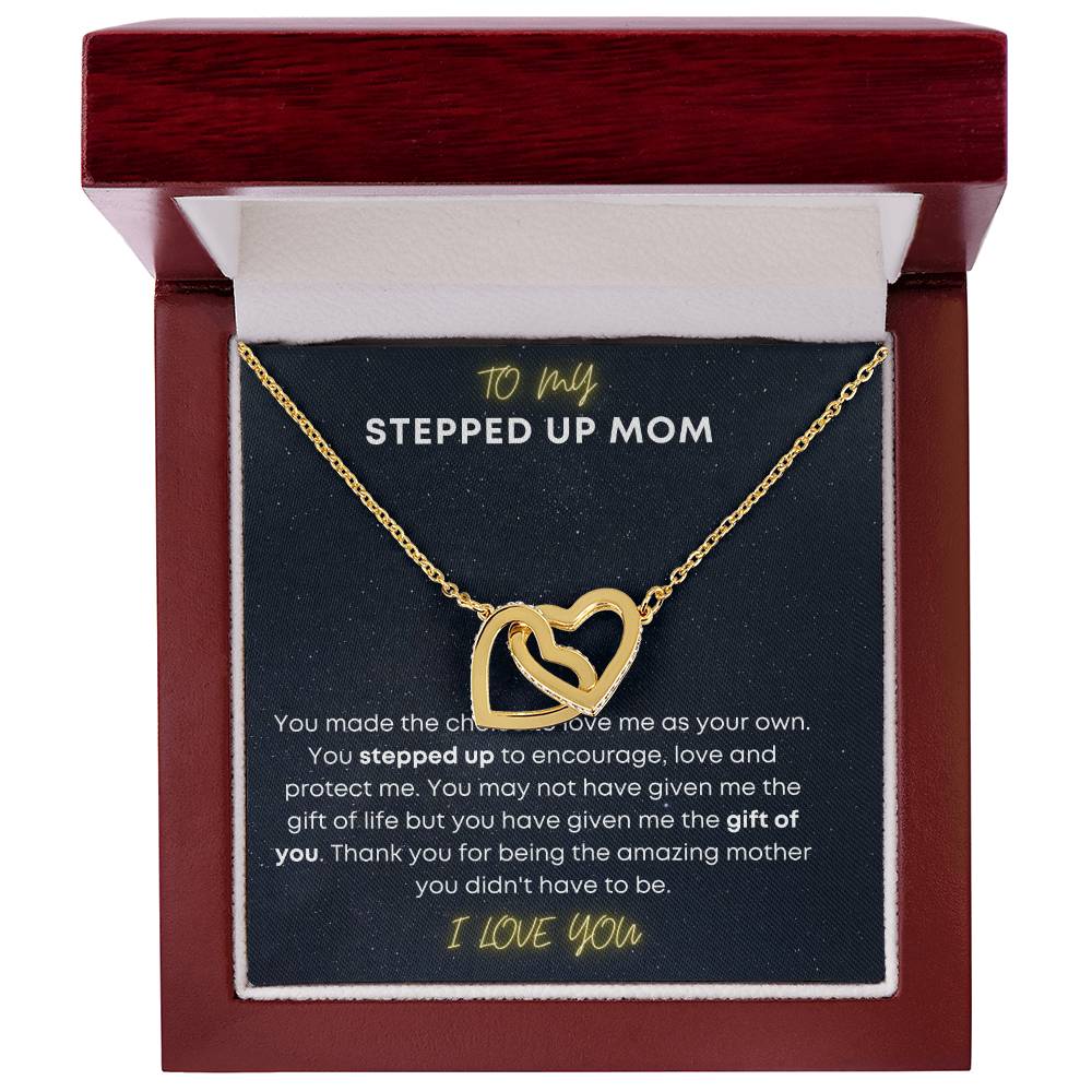 To My Step Mom Aka Stepped Up Mom Interlocking Hearts Necklace