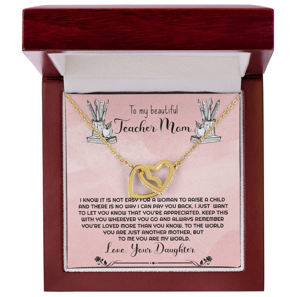 Teacher Mom Necklace Gift From Daughter Interlocking Hearts Necklace