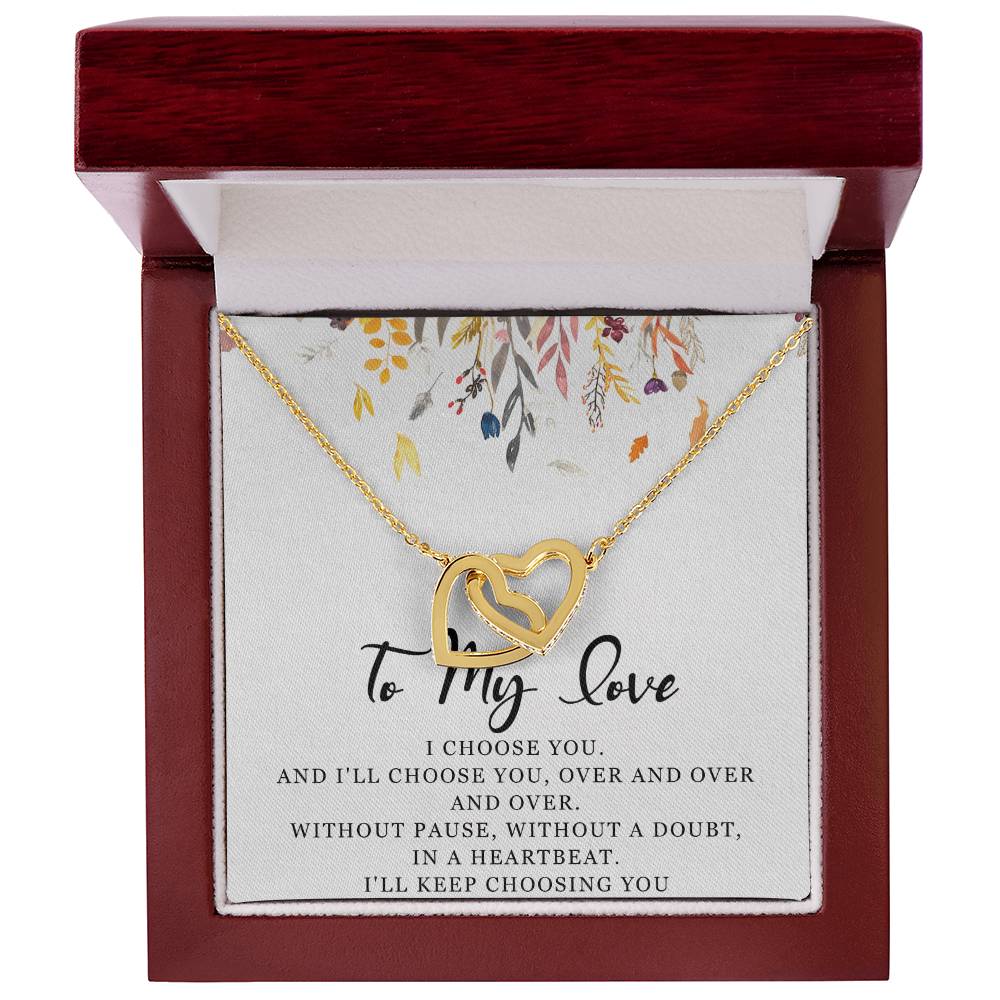 To My Love Interlocking Hearts Necklace Message Card